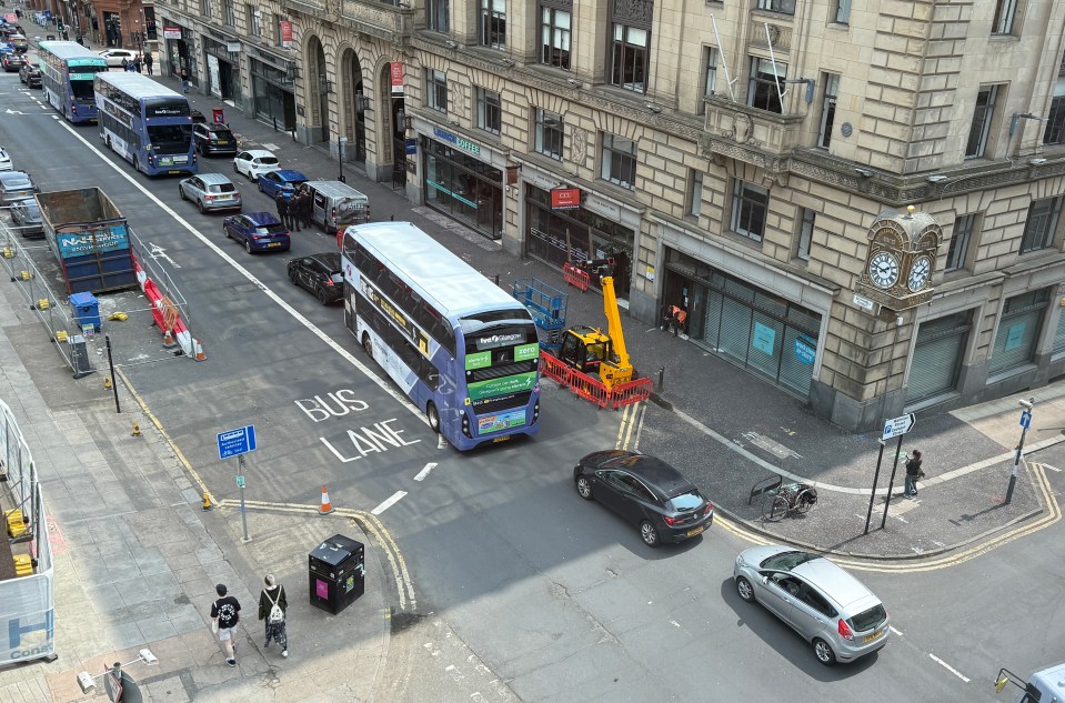 Traffic congestion on Bothwell Street in Glasgow.