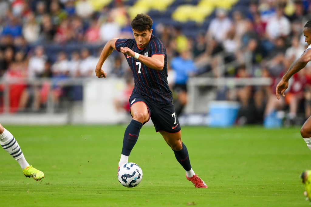 Quinn Sullivan of the USA in action against Switzerland.