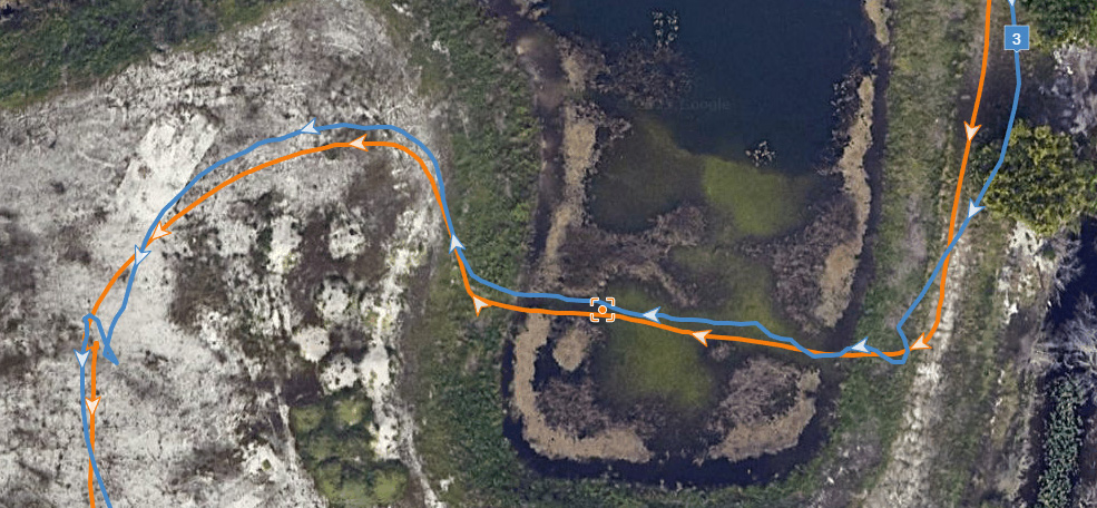 A GPS-generated map of a Spartan Race comparing the OnePlus Watch 3 and Google Pixel 3's GPS tracking accuracy