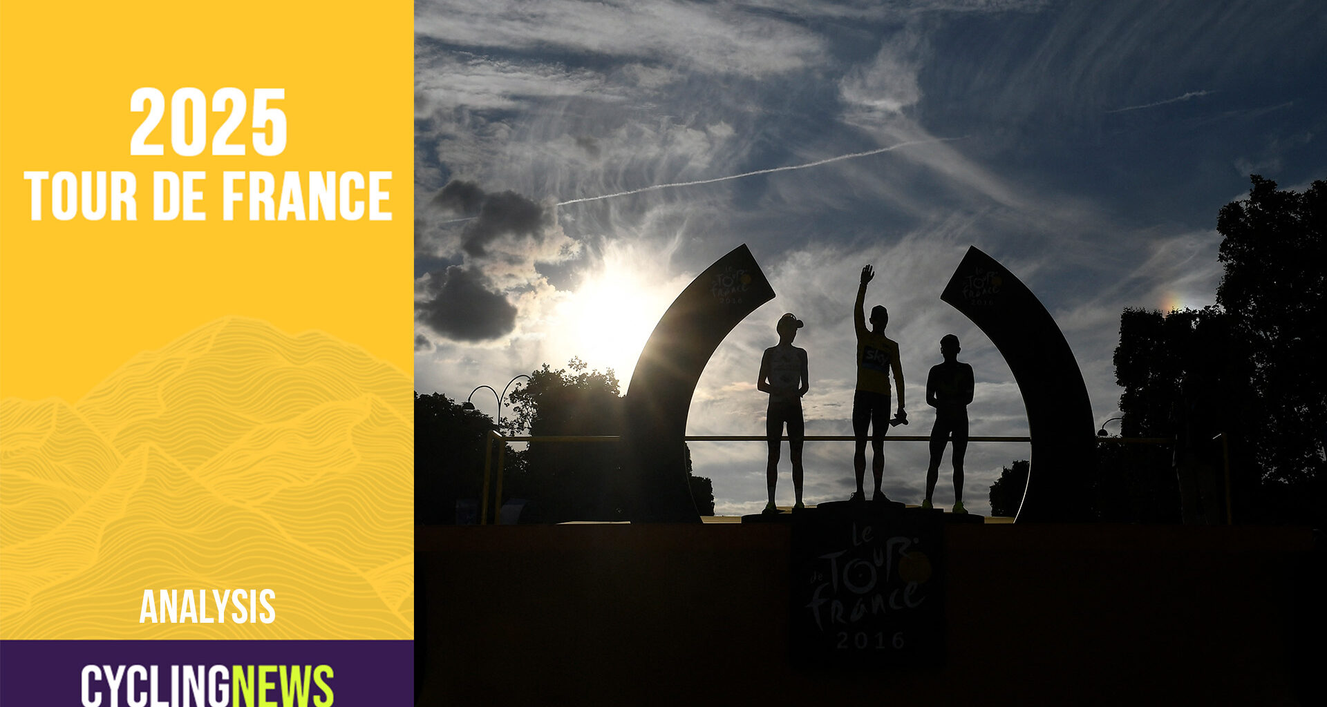 TOPSHOT - Second-placed Romain Bardet (L), Tour de France 2016's winner Great Britain's Christopher Froome (C), wearing the overall leader's yellow jersey, and third-placed Colombia's Nairo Quintana celebrate on the podium on the Champs-Elysees avenue in Paris, at the end of the 113 km twenty-first and last stage of the 103rd edition of the Tour de France cycling race on July 24, 2016 between Chantilly and Champs-Elysees. (Photo by jeff pachoud / AFP) (Photo by JEFF PACHOUD/AFP via Getty Images)