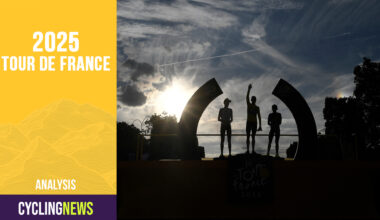 TOPSHOT - Second-placed Romain Bardet (L), Tour de France 2016's winner Great Britain's Christopher Froome (C), wearing the overall leader's yellow jersey, and third-placed Colombia's Nairo Quintana celebrate on the podium on the Champs-Elysees avenue in Paris, at the end of the 113 km twenty-first and last stage of the 103rd edition of the Tour de France cycling race on July 24, 2016 between Chantilly and Champs-Elysees. (Photo by jeff pachoud / AFP) (Photo by JEFF PACHOUD/AFP via Getty Images)