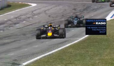 FOM displayed a message from Verstappen saying Leclerc should let him past