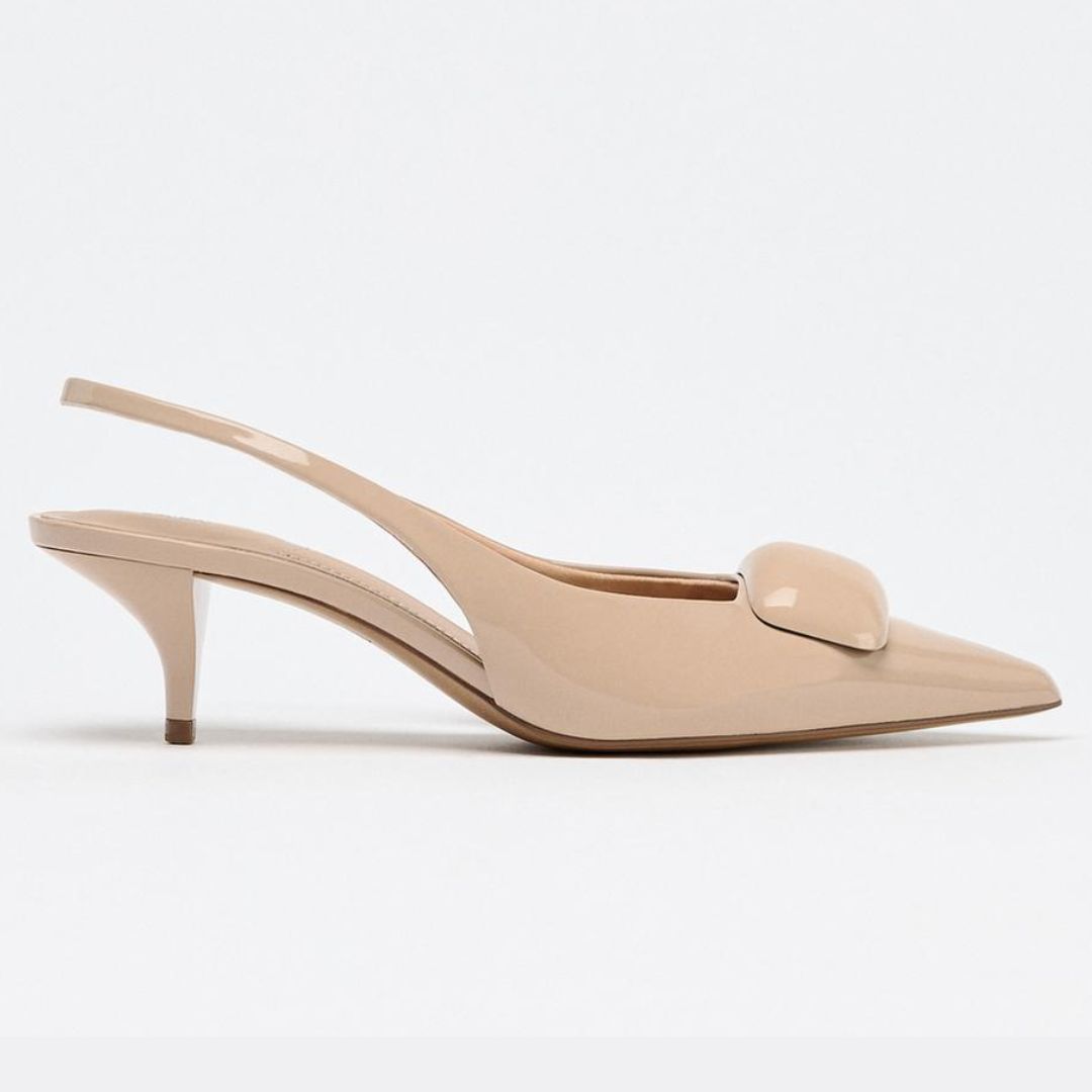 Zara Beige Pointed Toe Slingbacks