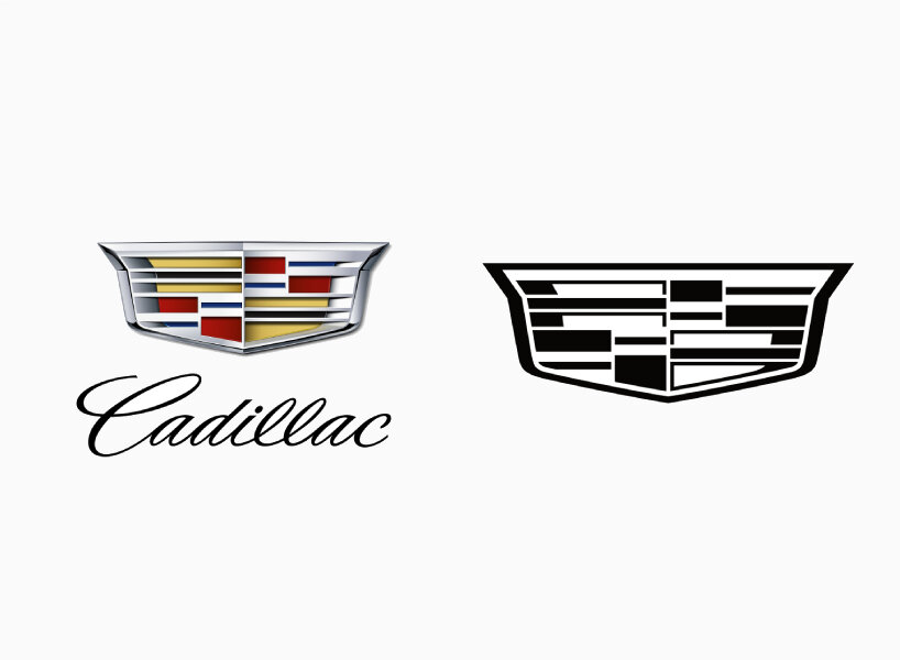 Cadillac also removes the red and gold colors from the blocks in its updated logo | image courtesy of Cadillac