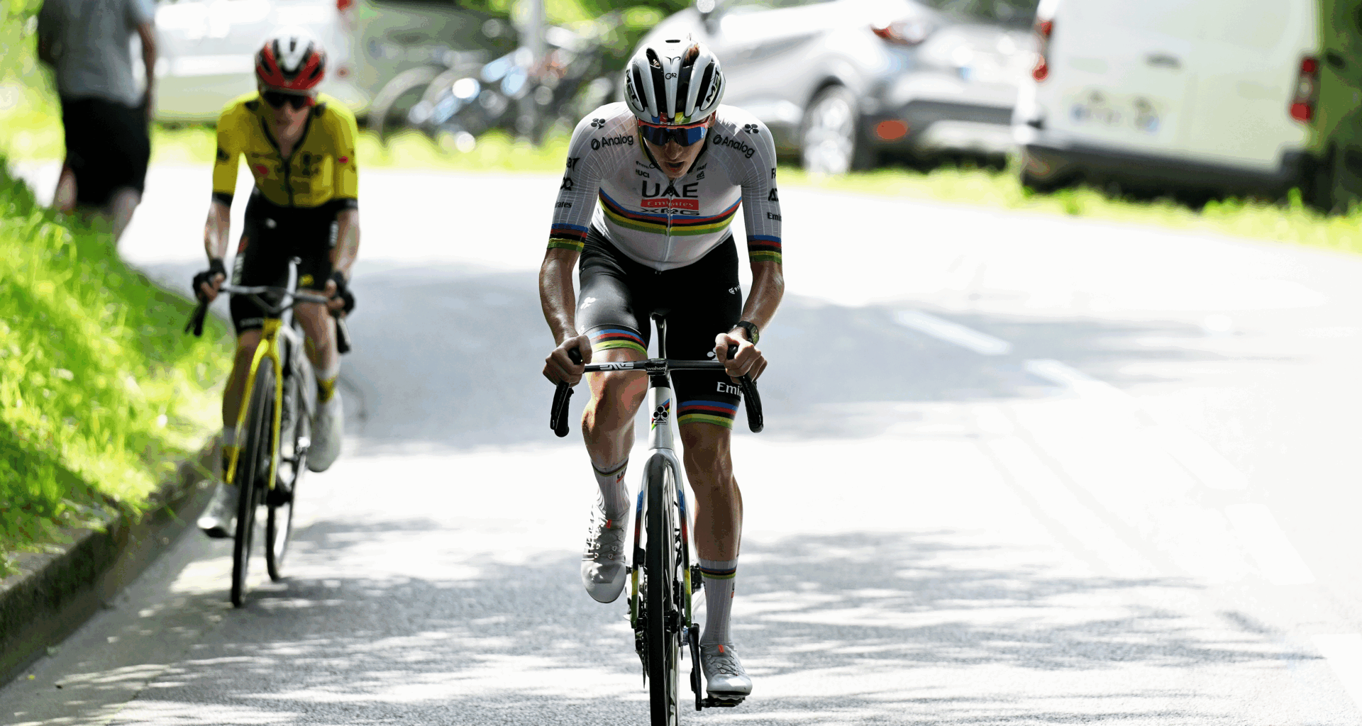 COMBLOUX, FRANCE - JUNE 13: (L-R) Jonas Vingegaard of Denmark and Team Visma