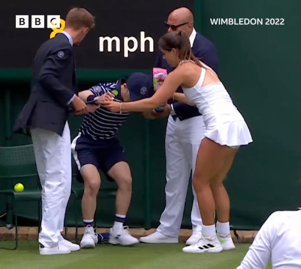 With the tennis star's help, he was able to get back onto his feet