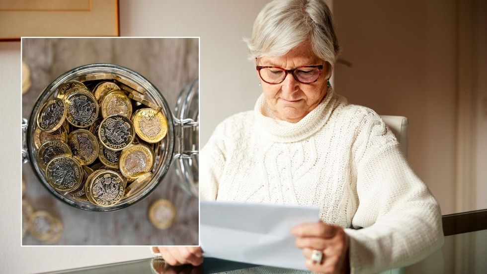 Woman looking at letter and savings pot