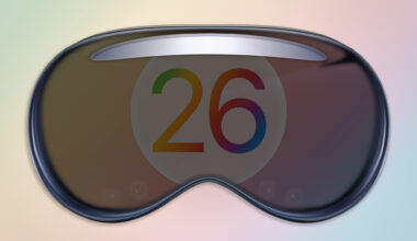 A render of the visionOS 26 logo on an Apple Vision Pro headset.
