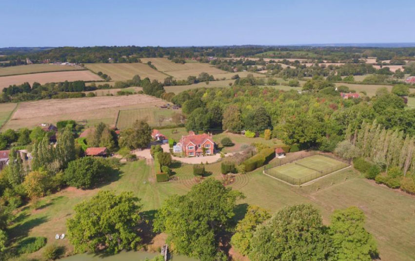 Aerial view of Crowbourne Farm in Goudhurst, Kent.