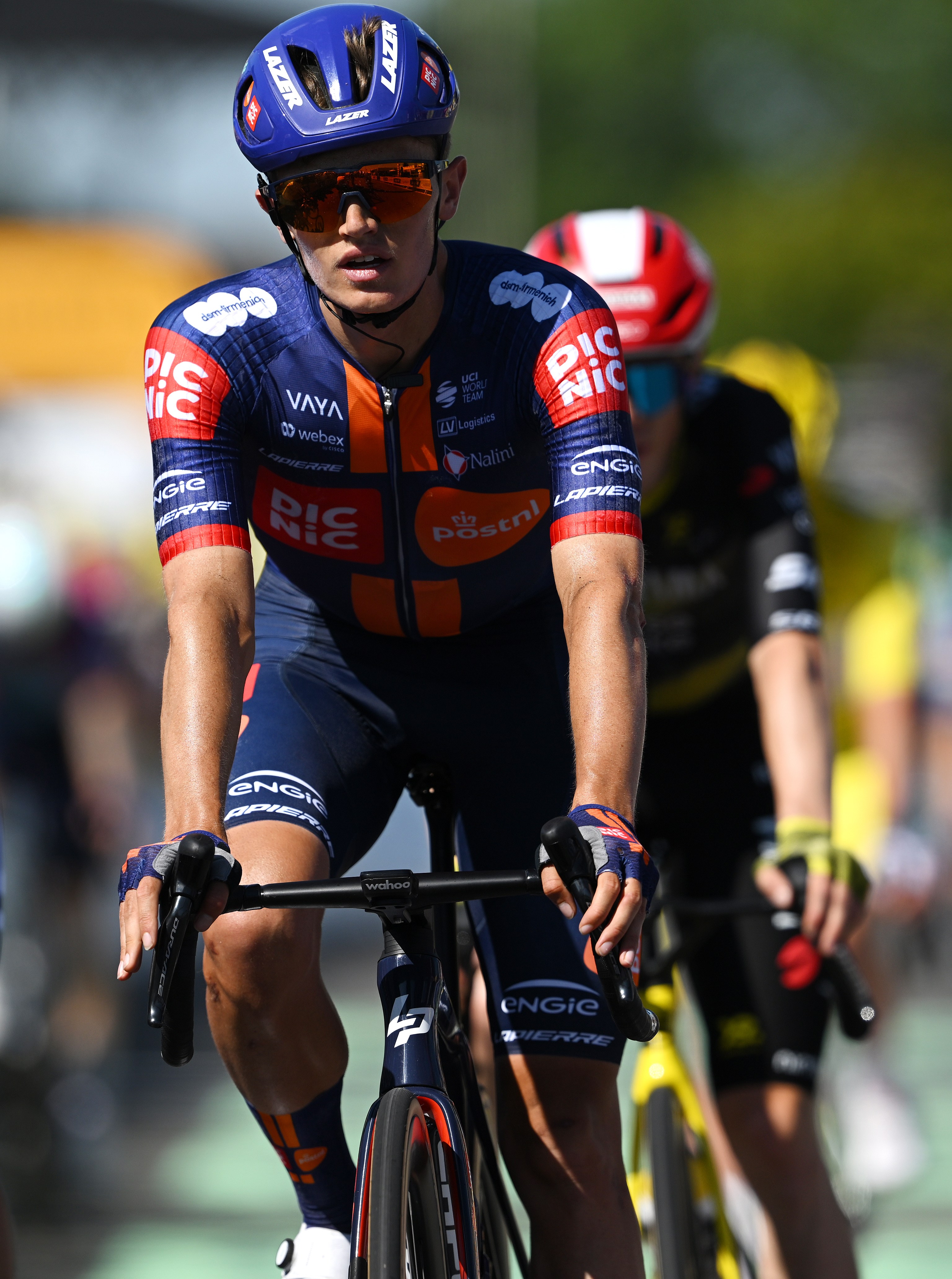 Oscar Onley of Great Britain cycling in the Tour de France.