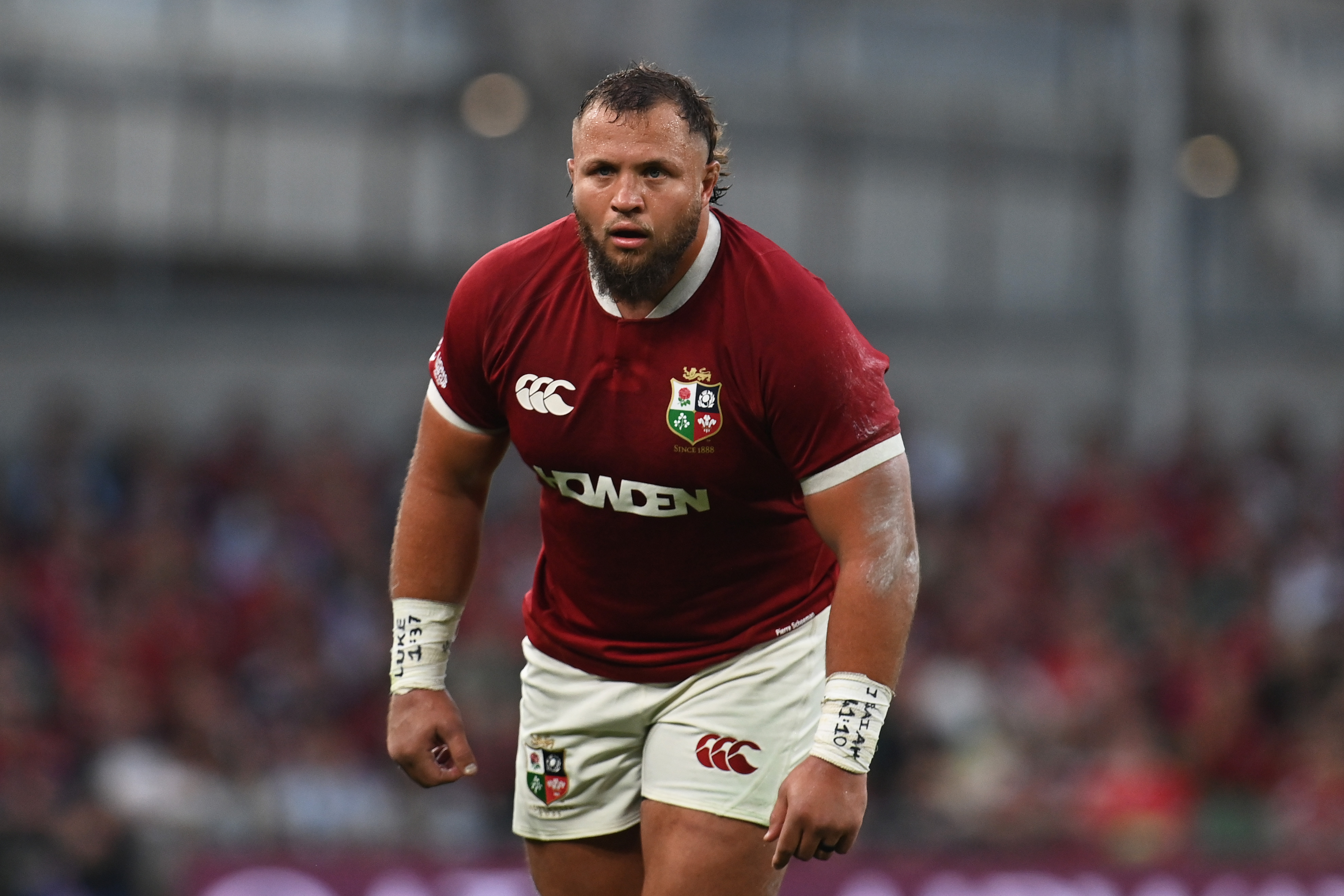 Pierre Schoeman of the British & Irish Lions during a rugby match.