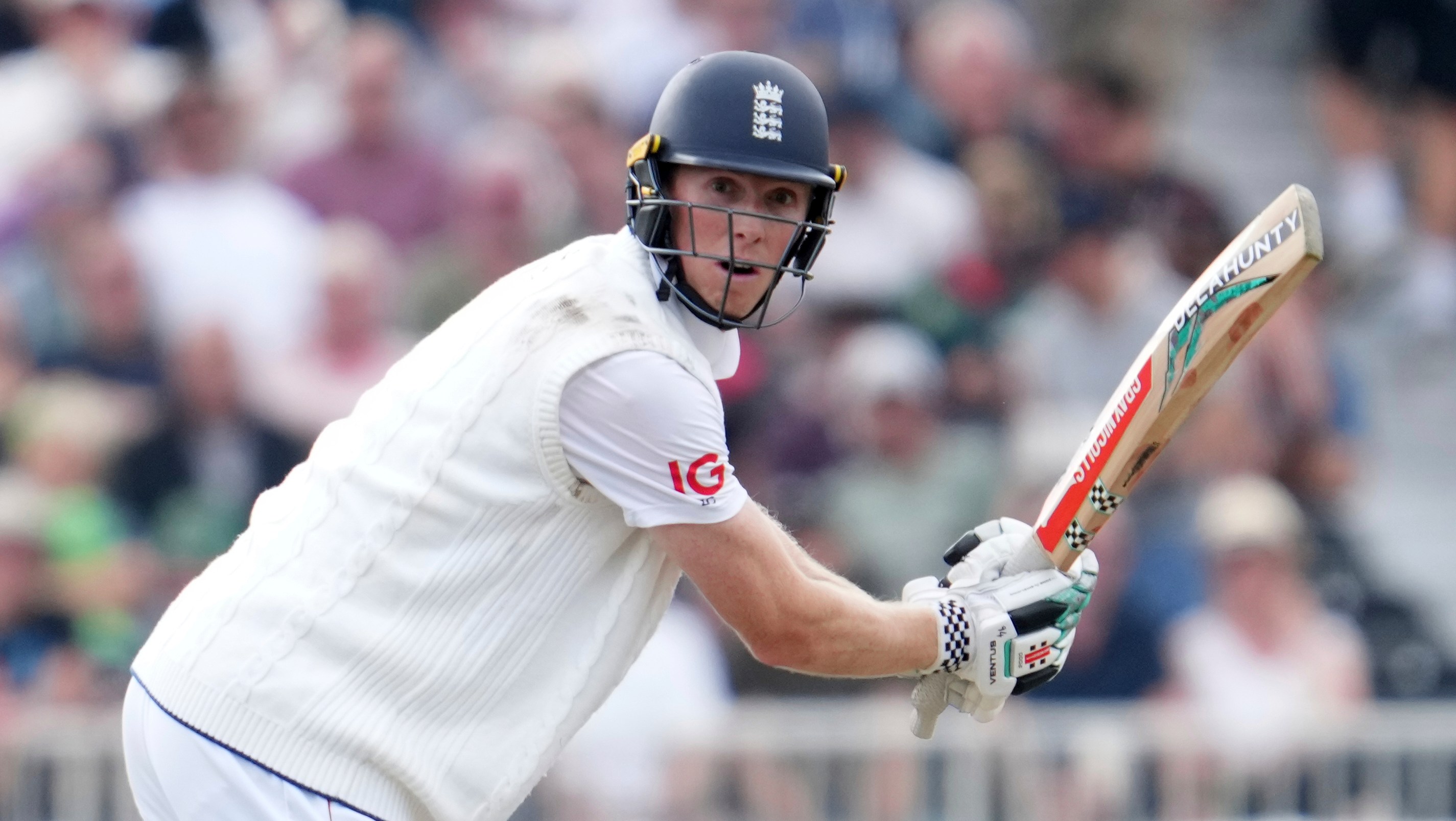 Zak Crawley batting during an England and India cricket match.
