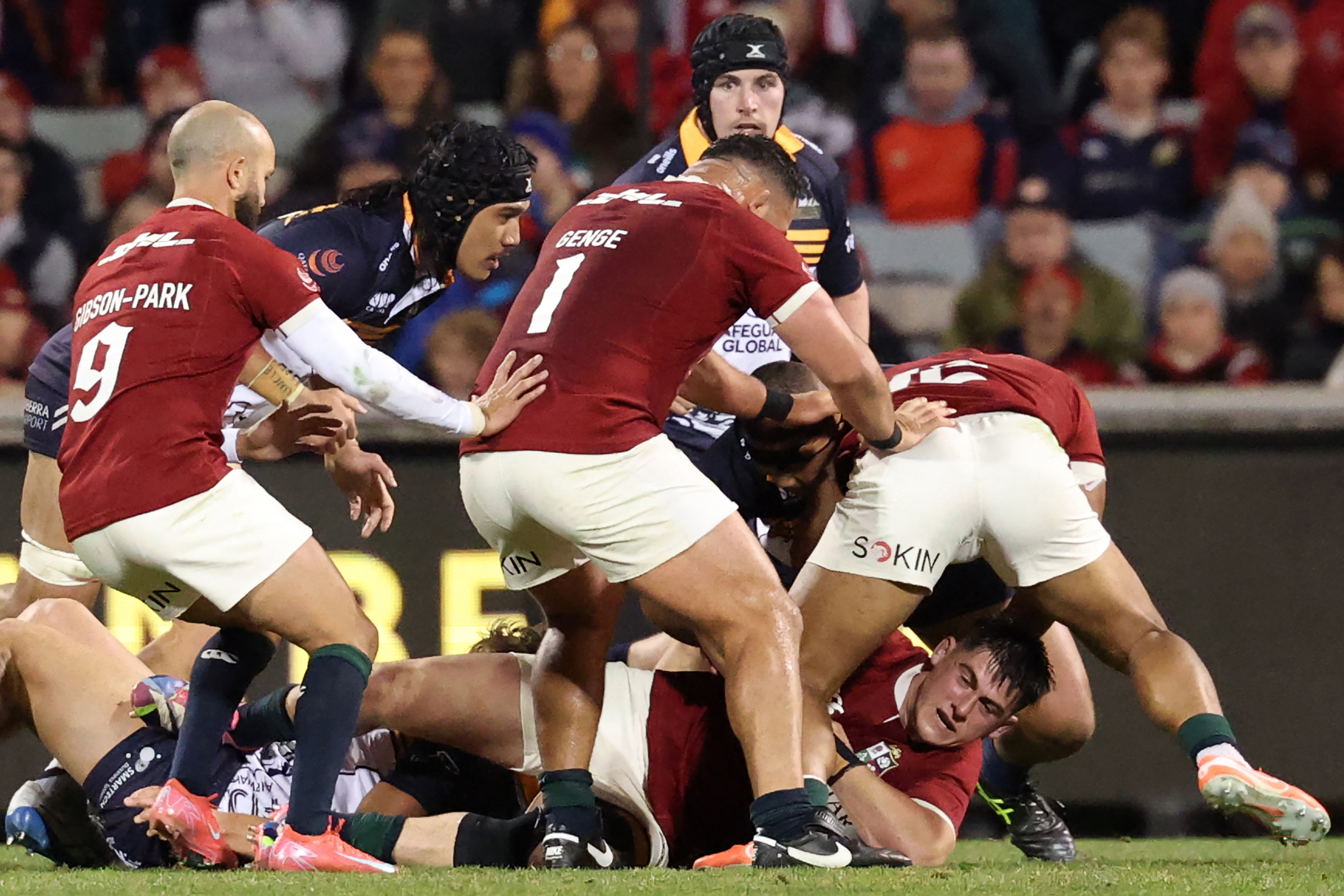 British and Irish Lions rugby player Jack Conan at the bottom of a ruck.