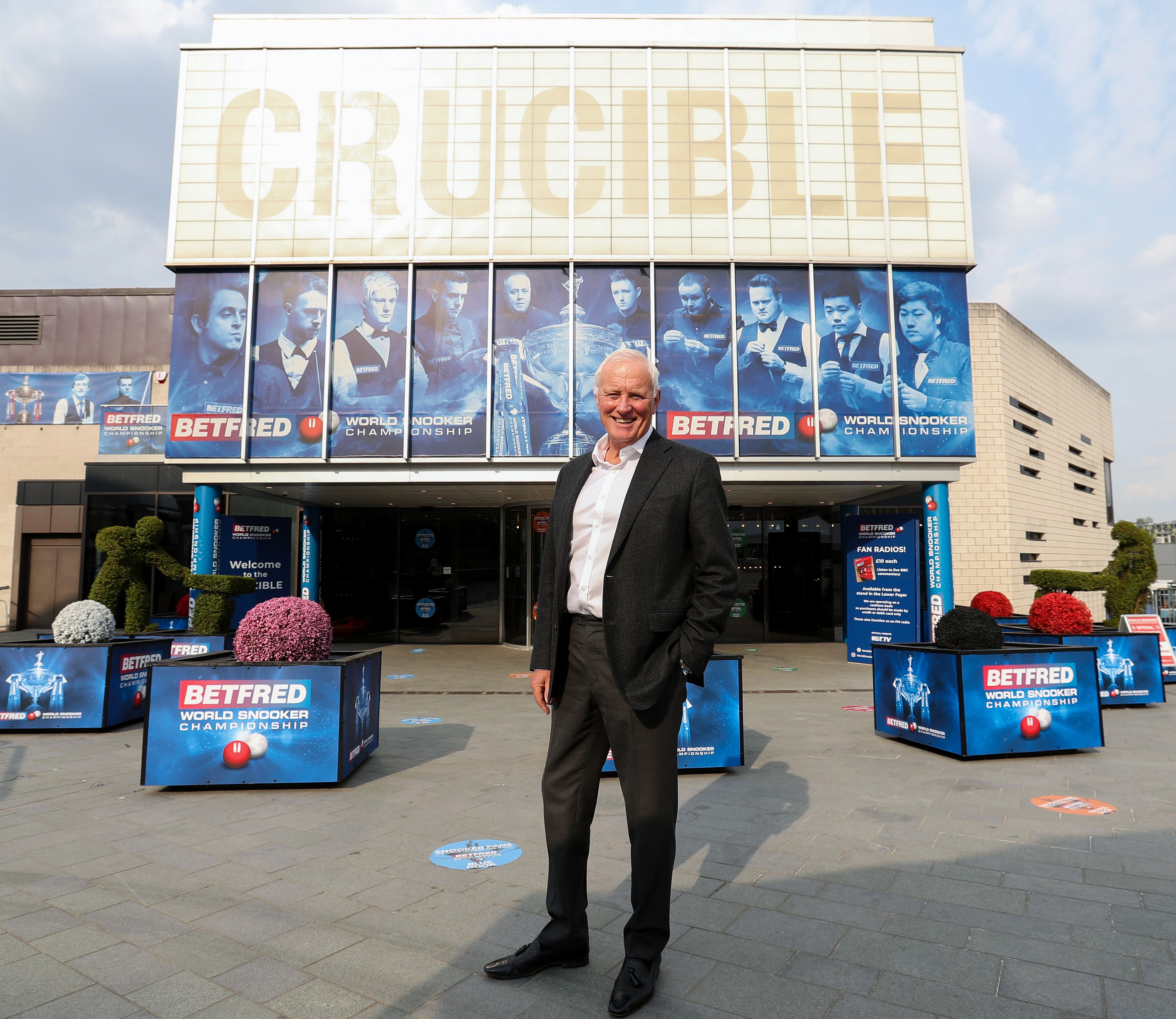 Barry Hearn outside the Crucible Theatre at the Betfred World Snooker Championship.