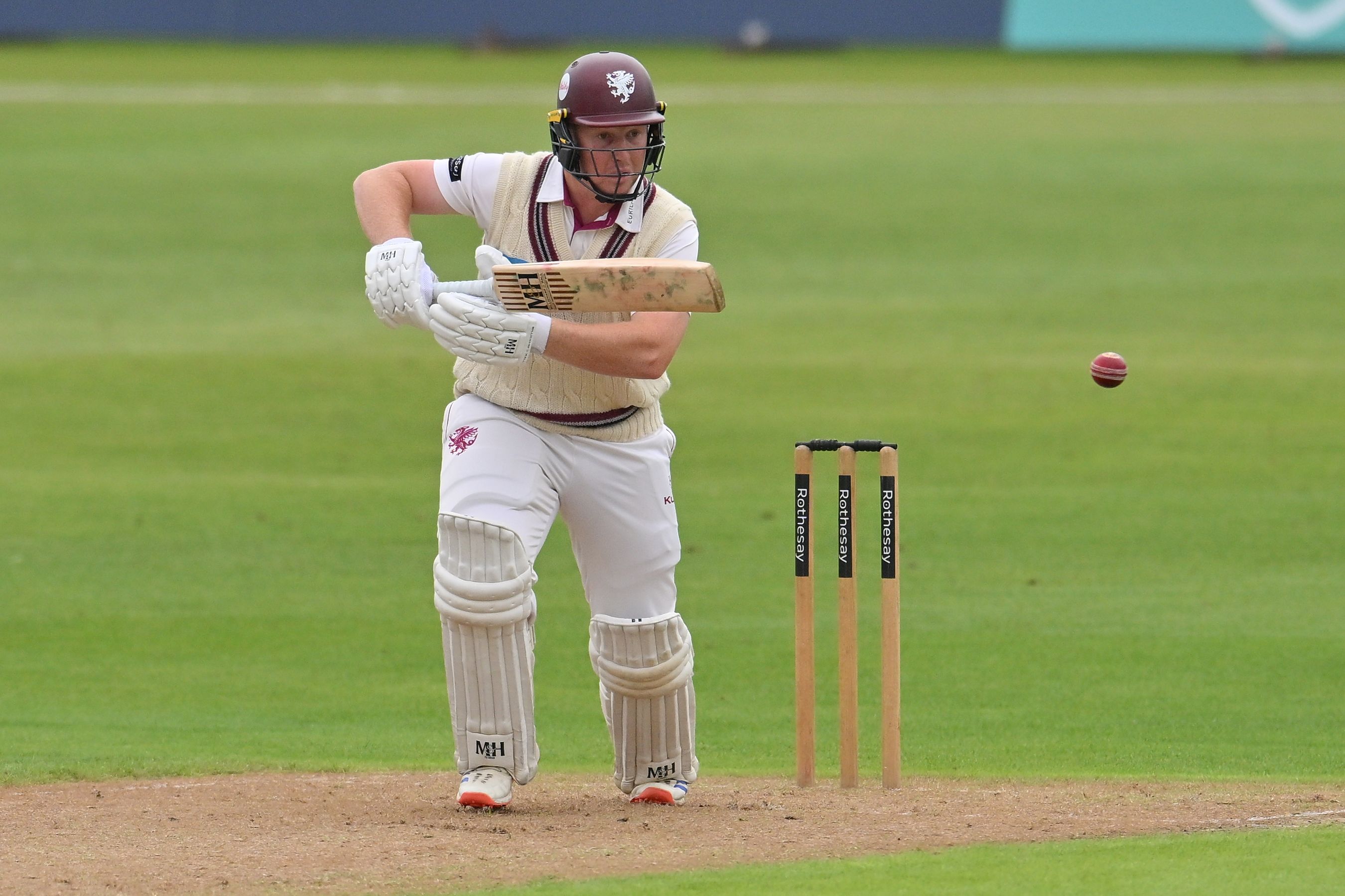 James Rew of Somerset batting during a cricket match.