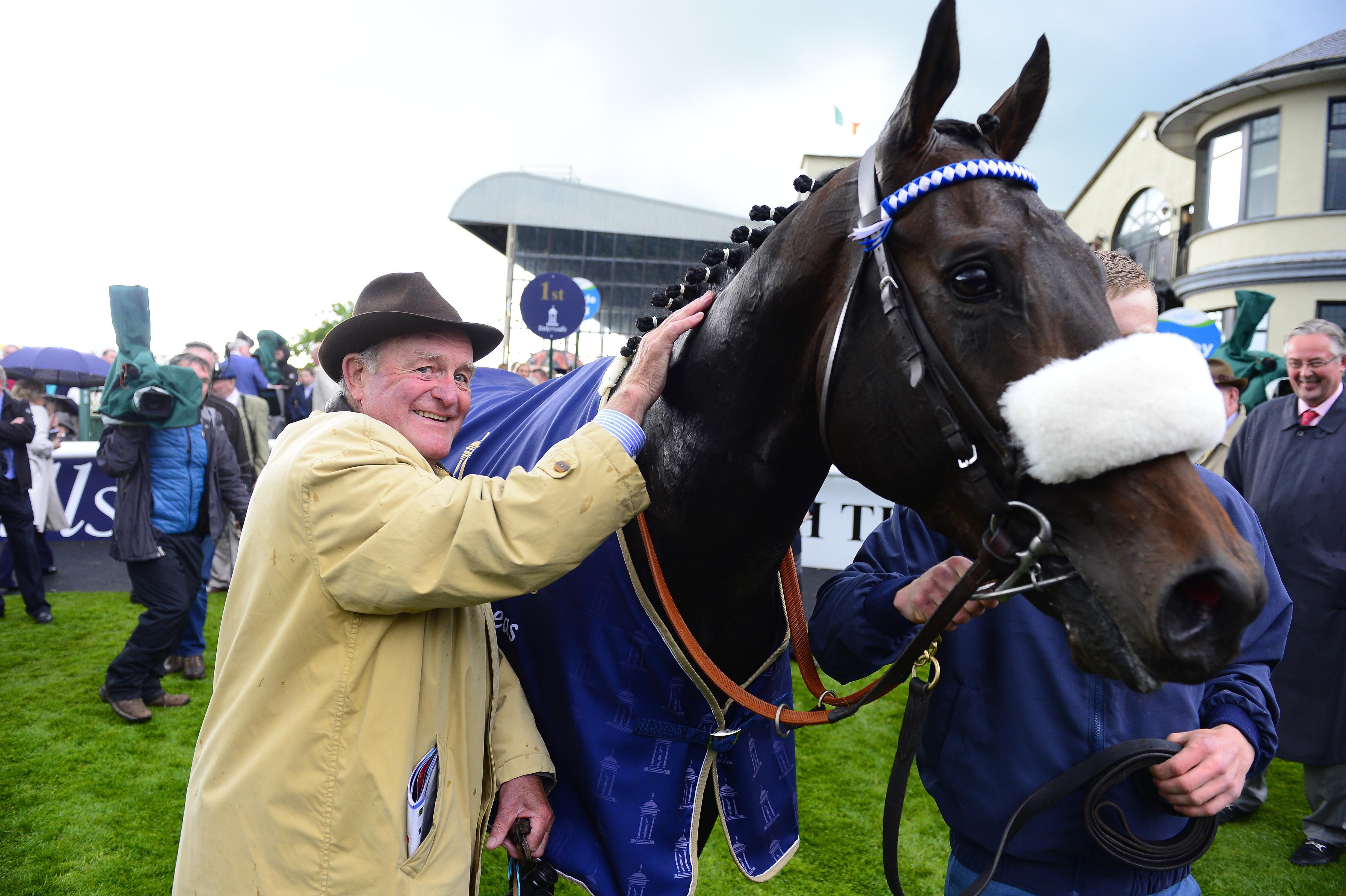 Trainer Kevin Prendergast with Awtaad after winning the Tattersalls Irish 2000 Guineas.