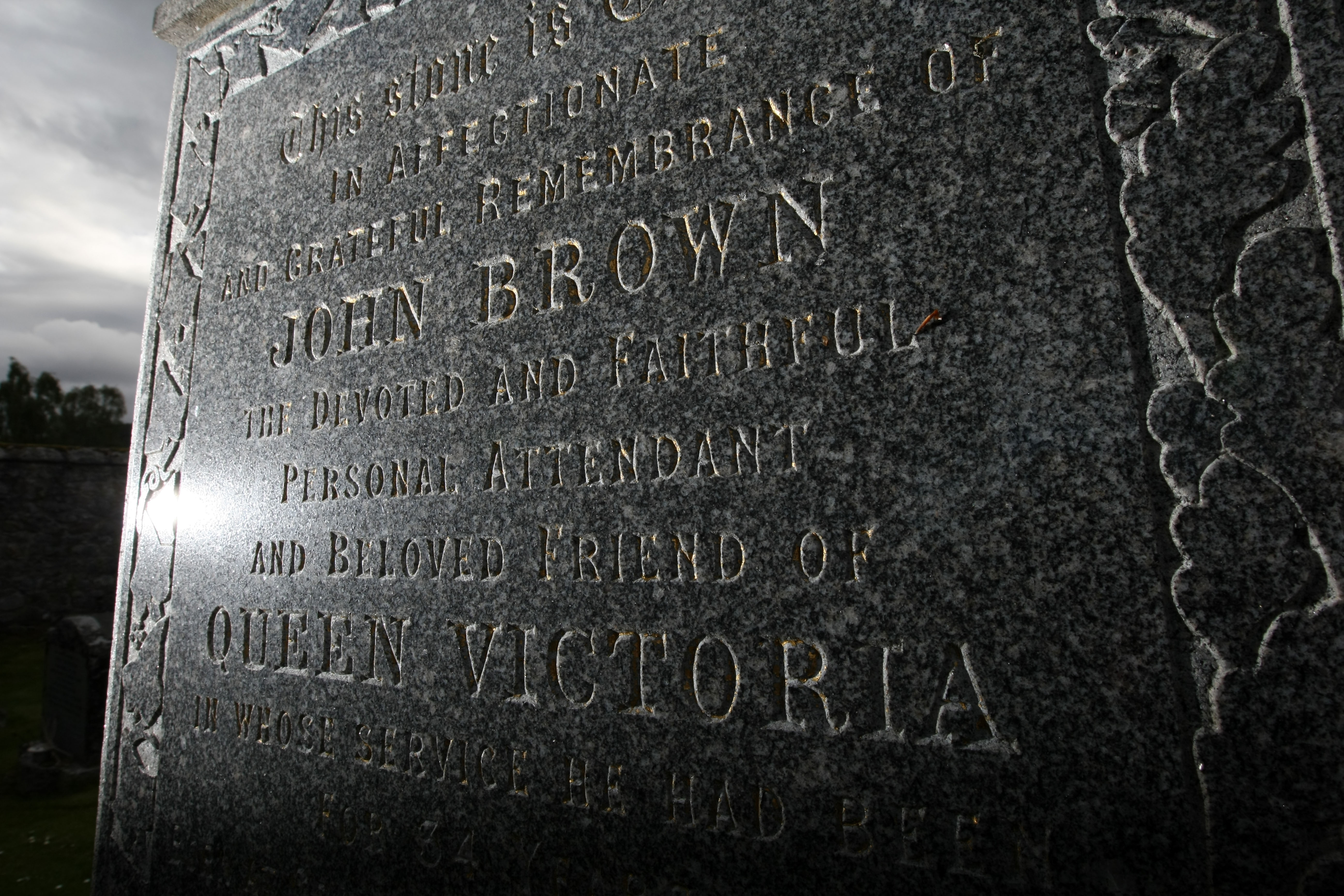 John Brown's grave marker, inscribed with his service to Queen Victoria.