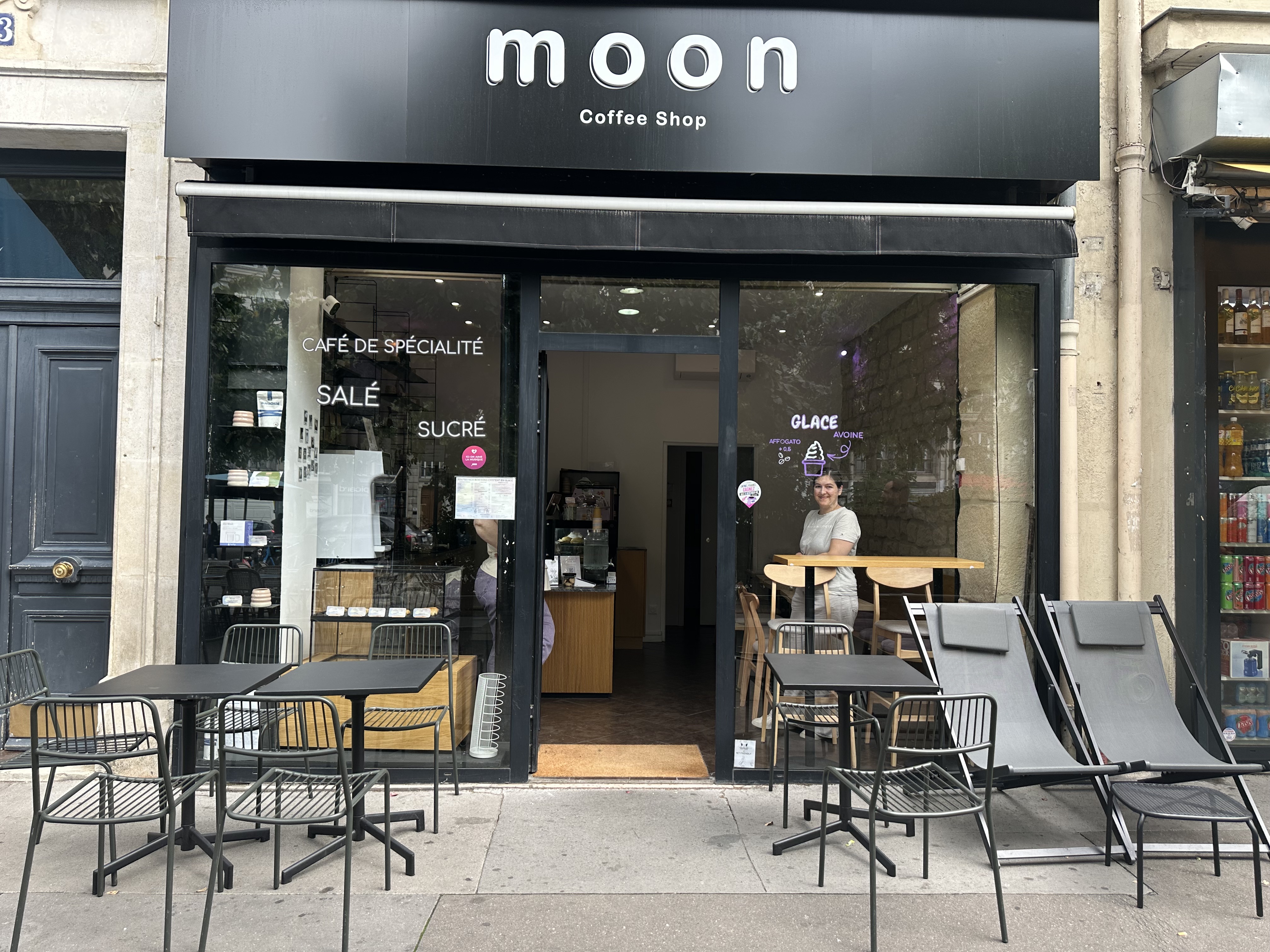 Exterior view of Moon Coffee Shop.