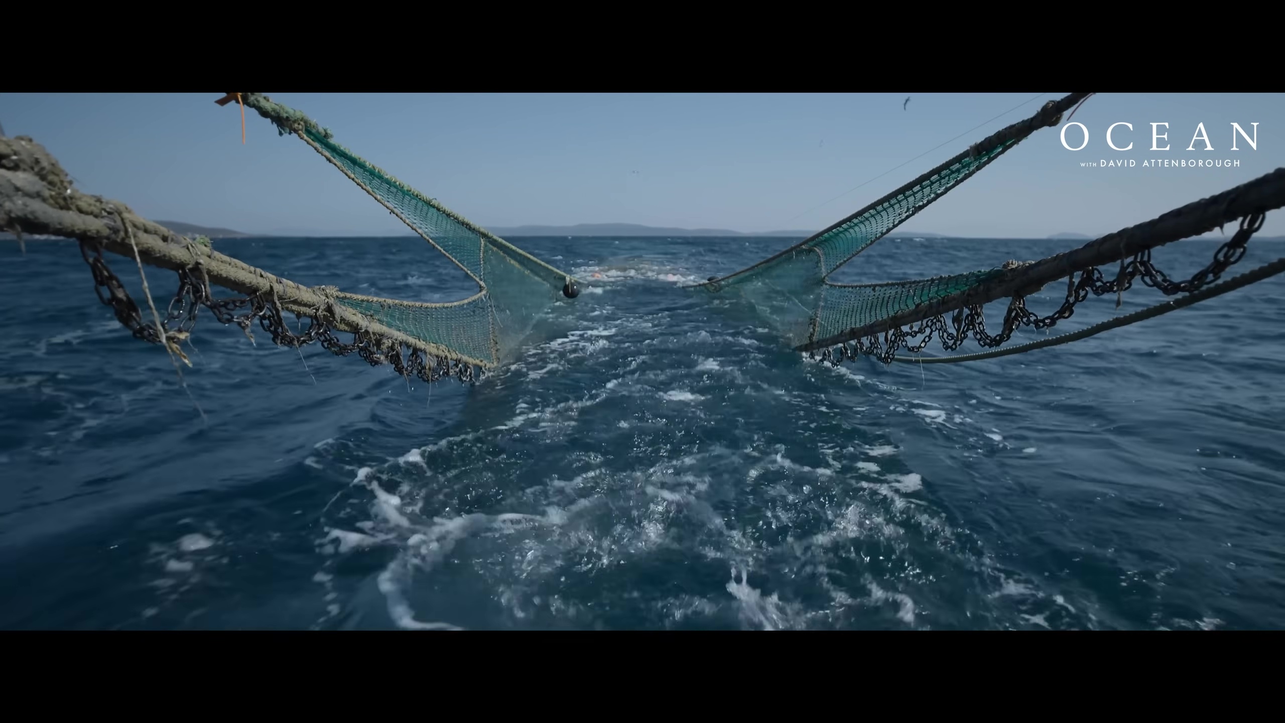 Bottom trawling net in the ocean.
