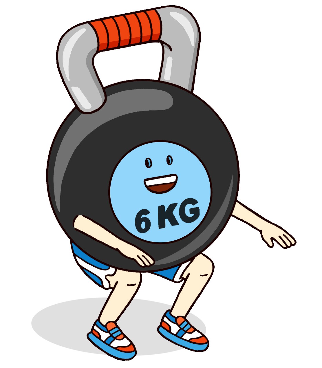 Illustration of a 6kg kettlebell doing squats.
