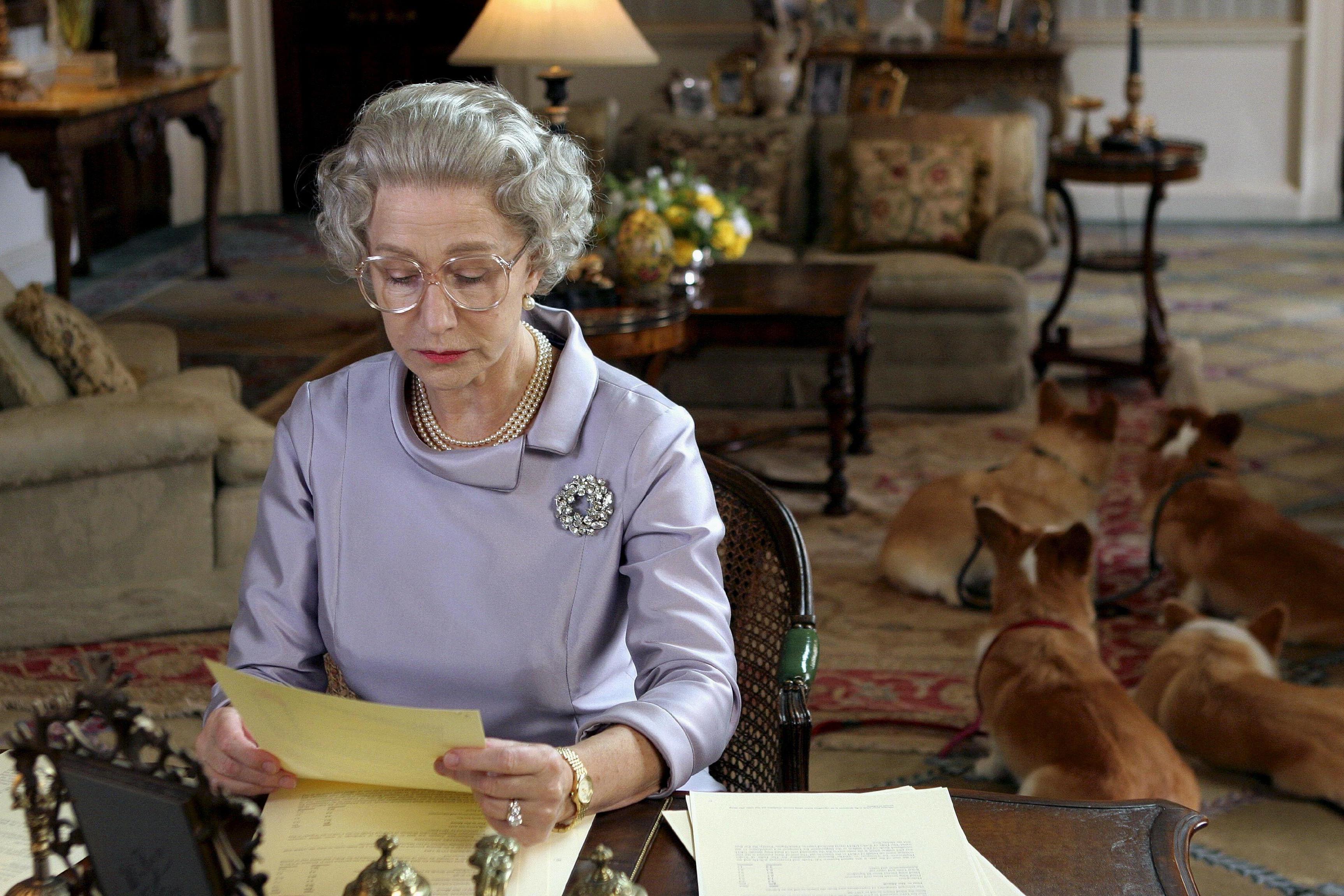 Helen Mirren portraying Queen Elizabeth II in a still from the 2006 film *The Queen*.