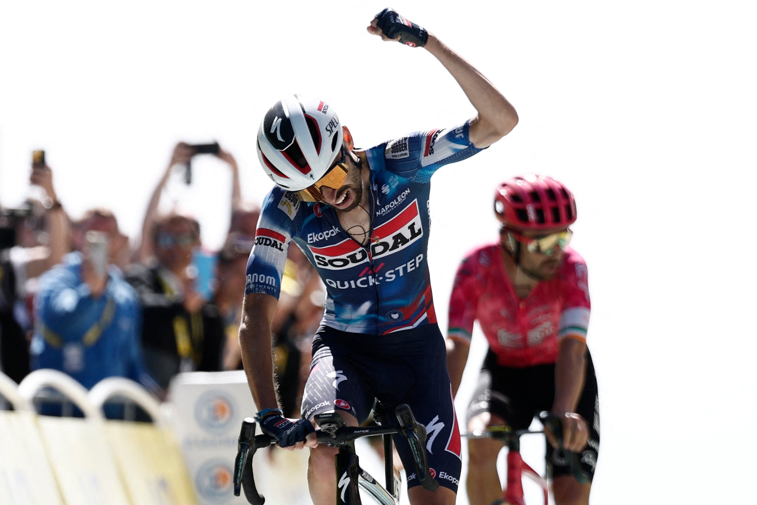 Valentin Paret Peintre celebrates winning stage 16 of the Tour de France.