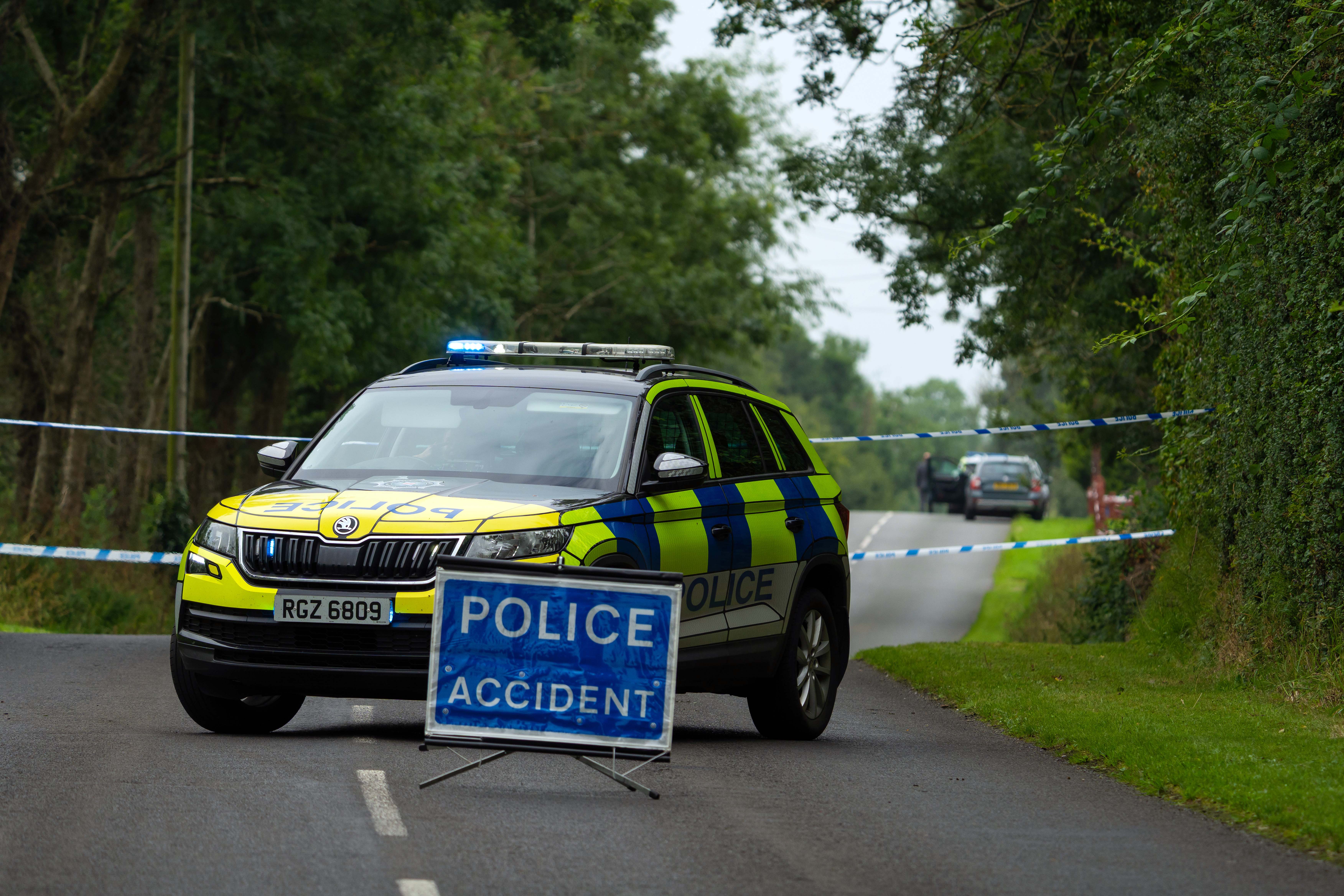 Police car at a police accident scene.
