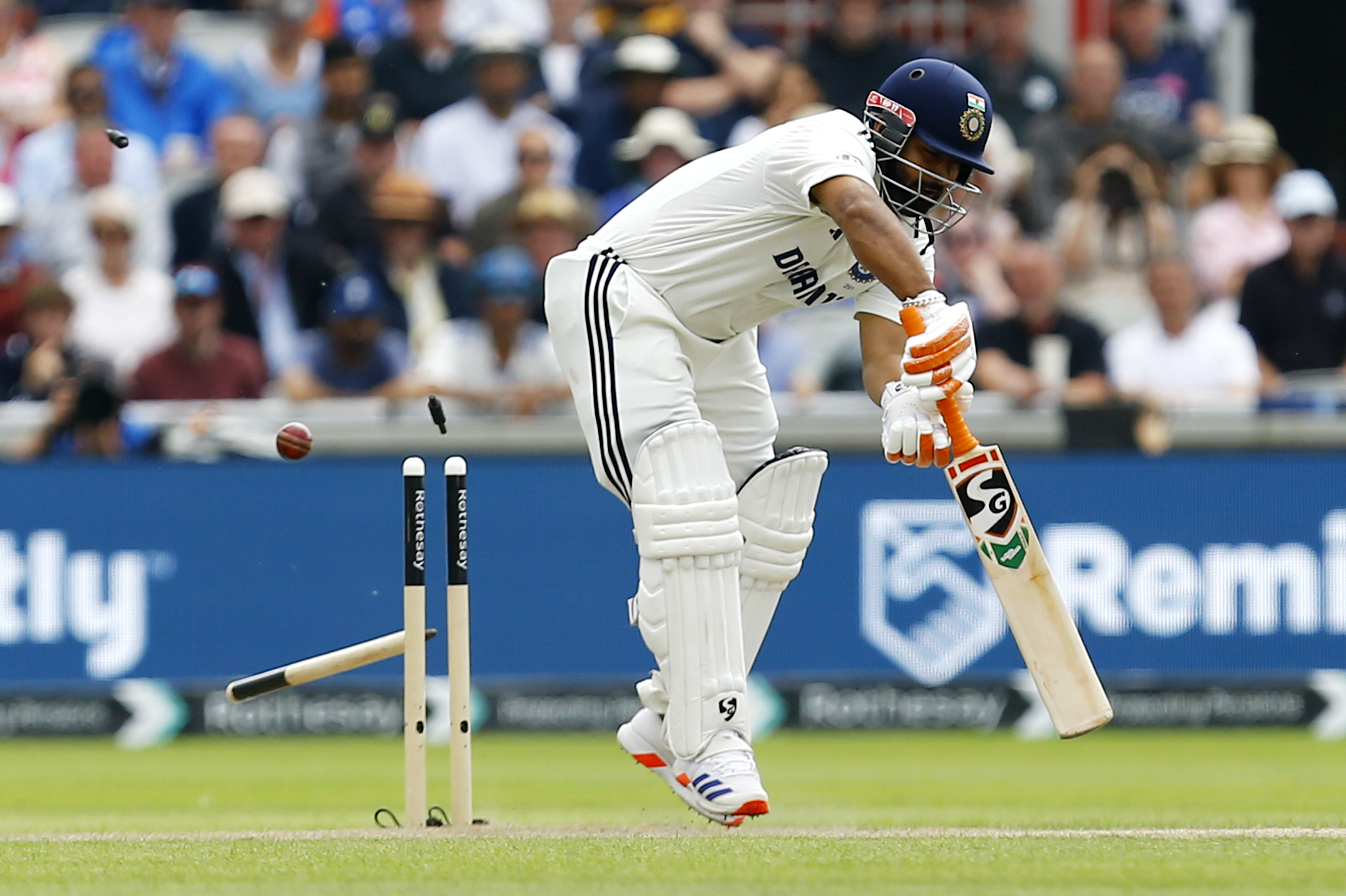 Rishabh Pant of India bowled out during a cricket match.