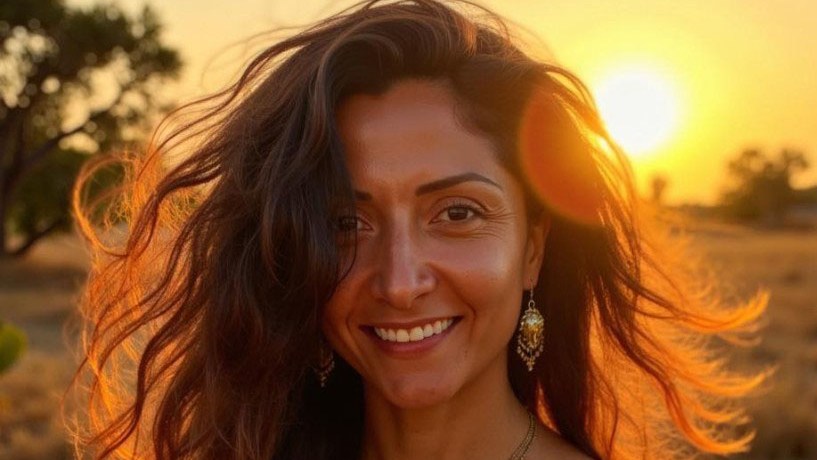 Portrait of yoga guru Dulce Aguilar.