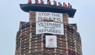 Calls for removal of migrant effigies in boat on loyalist bonfire in Northern Ireland