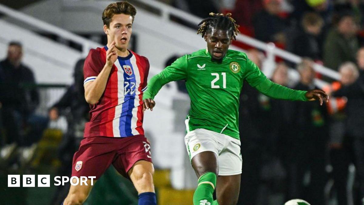 Sverre Nypan, pictured in action for Norway Under-21s, battles with Baba Adeeko of Republic of Ireland