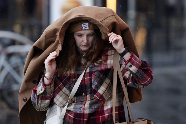 Person in Storm Bert in Manchester