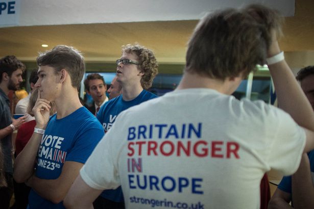 Supporters of remaining in the EU show their dejection in Westminster