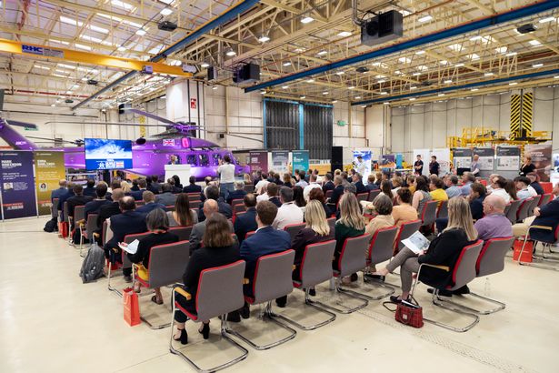 Leonardo's latest-generation AW149 helicopter is showcased at an event celebrating Yeovil's official status as "the Home of British Helicopters"