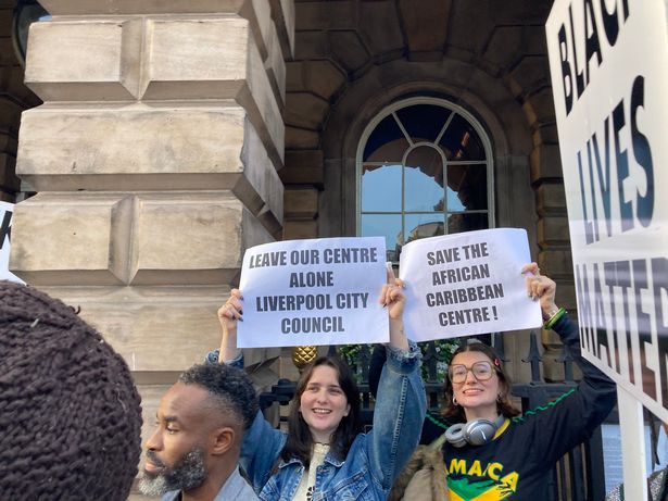 Campaigners including Levi Tafari gathered outside Liverpool Town Hall in support of the African Caribbean Centre