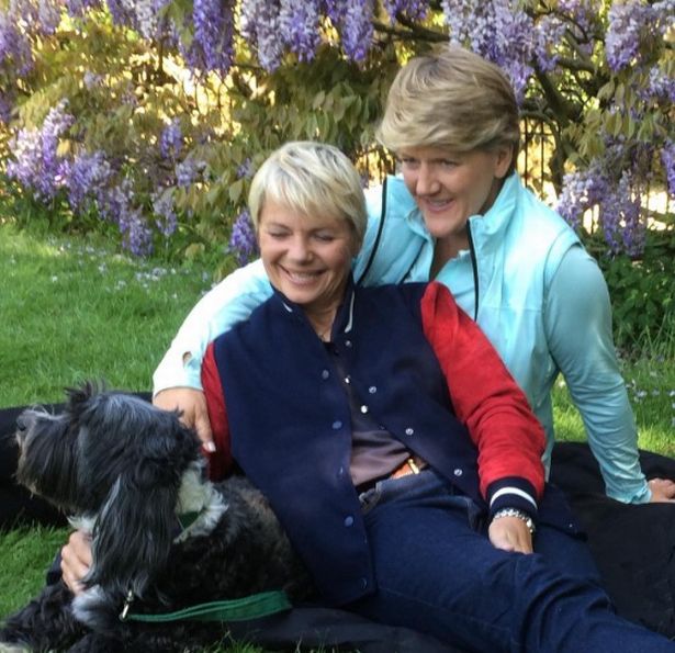 Clare Balding and Alice Arnold with their late dog Archie 