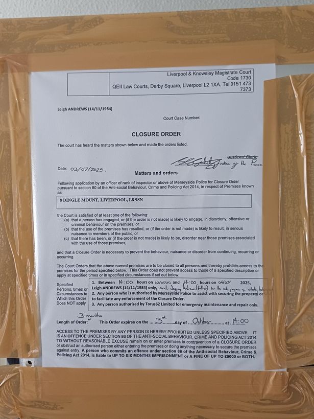 The closure notice outside the property