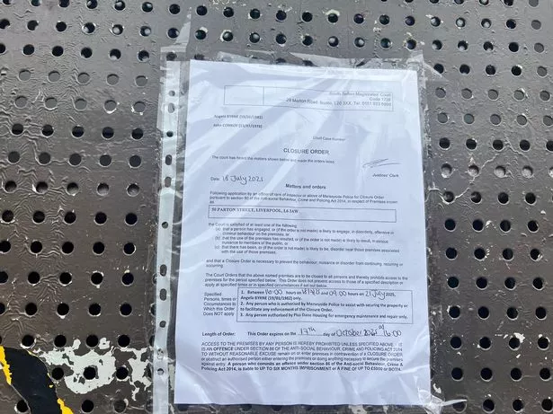 The closure order at 50 Parton Street