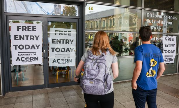 Around 80 protesters from Acorn Bristol took over the foyer of We The Curious on Saturday, July 19, in a protest about the science museum's links to defence companies. They declared the venue was free for the rest of the afternoon