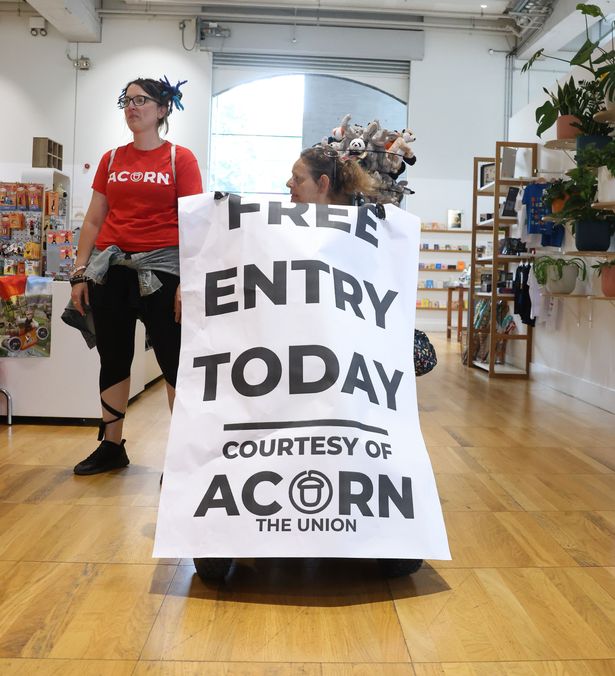 Around 80 protesters from Acorn Bristol took over the foyer of We The Curious on Saturday, July 19, in a protest about the science museum's links to defence companies. They declared the venue was free for the rest of the afternoon