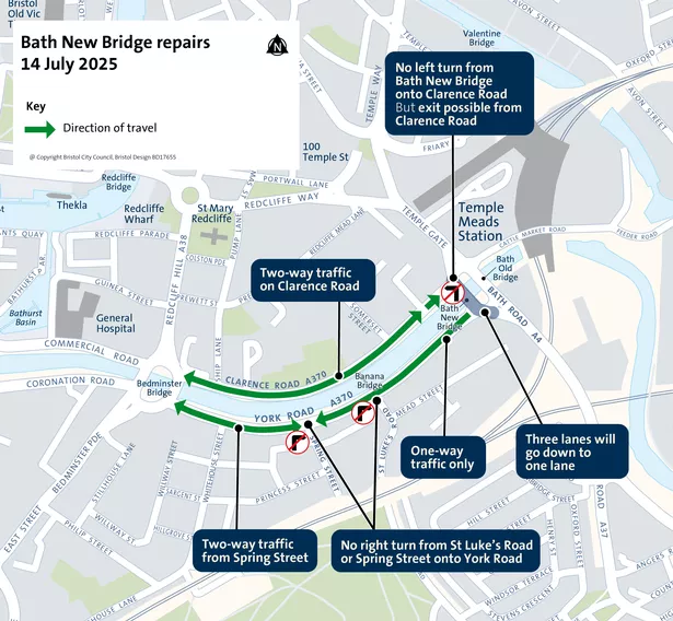 Map showing closure of Bath New Bridge
