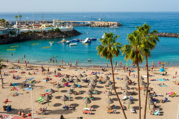A view of tourists on the beach in Tenerife