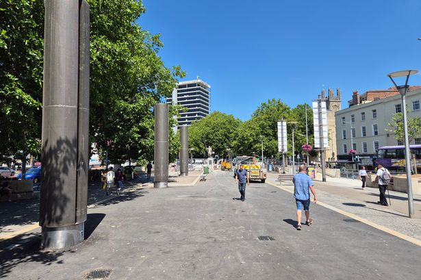 Black tarmac at the Centre where the fountains were
