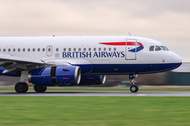 British Airways Airbus A319 passenger aircraft flying and landing at Polderbaan runway of Amsterdam Schiphol Airport EHAM AMS in the Netherlands. The A319 airplane has the registration tail number G-EUPY and is powered by 2x IAE jet engines. British Airways BA is the flag carrier airline of the United Kingdom with headquarters at London Heathrow Airport. The airline is member of Oneworld aviation alliance group, owned by IAG International Airlines Group, with a fleet of 257 planes and flying to 206 destinations. February 2024 (Photo by Nicolas Economou/NurPhoto via Getty Images)