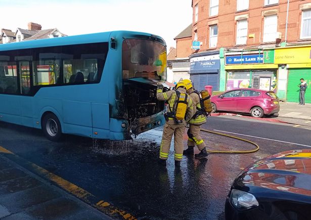 The fire appeared to start from the bus's engine