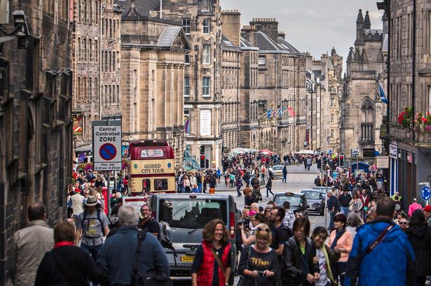 Crowd of people at the Royal Mile street.
