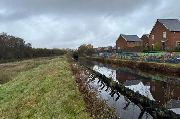 Eastern view of Trub Farm land in Rochdale, next to the canal