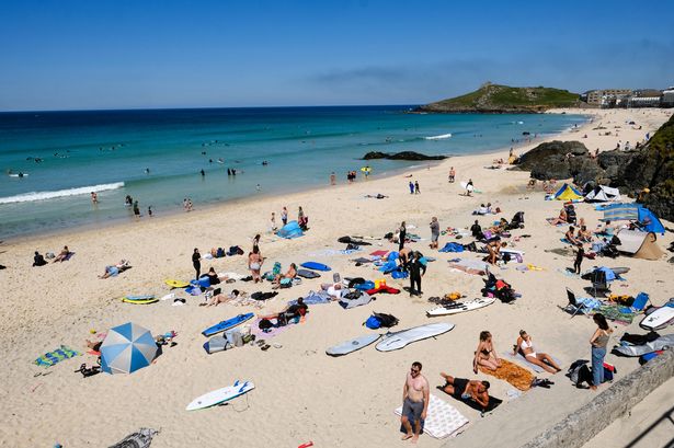 Porthmeor Beach in St Ives on hottest day