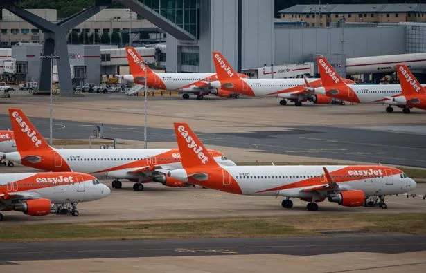 Temporarily out of use EasyJet aircraft at Gatwick Airport on June 9, 2020 in London, England.