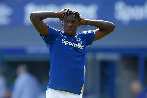 Moise Kean of Everton reacts after a missed chance during the Premier League match between Everton FC and Watford FC at Goodison Park